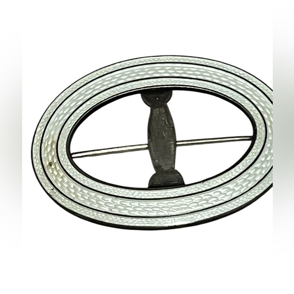 Jewelry - Edwardian Vintage sterling silver enamel Guilloche oval brooch from Watson Co.